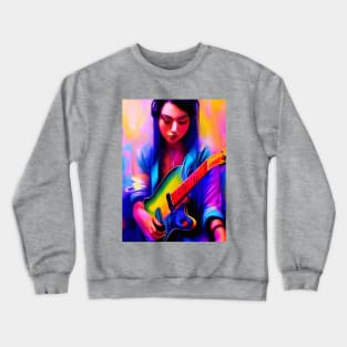 Girl On Guitar Glitch Art Rectangle Design Crewneck Sweatshirt